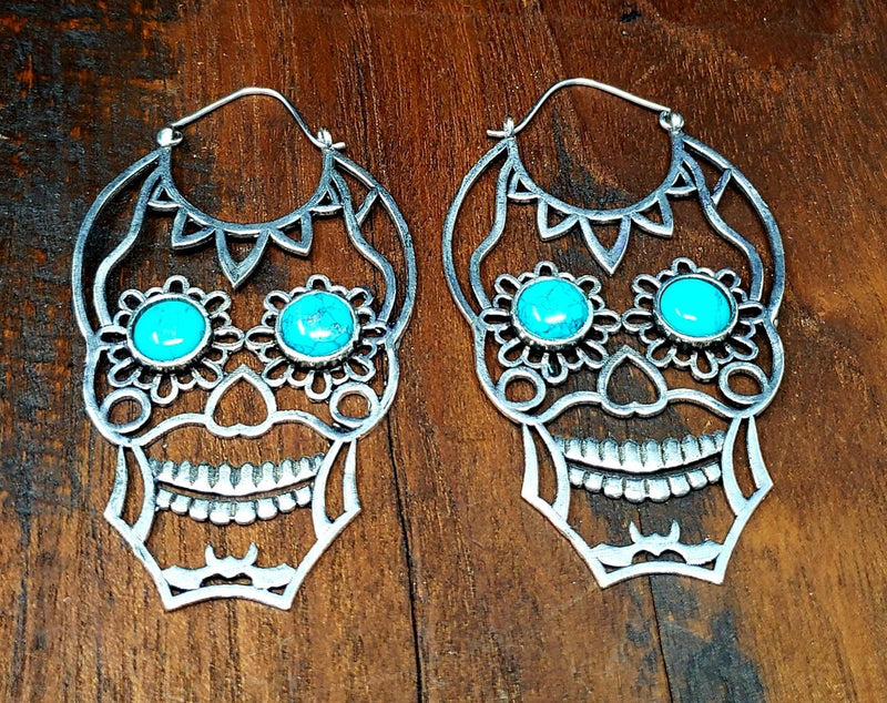 Turquoise Sugar Skull Earrings