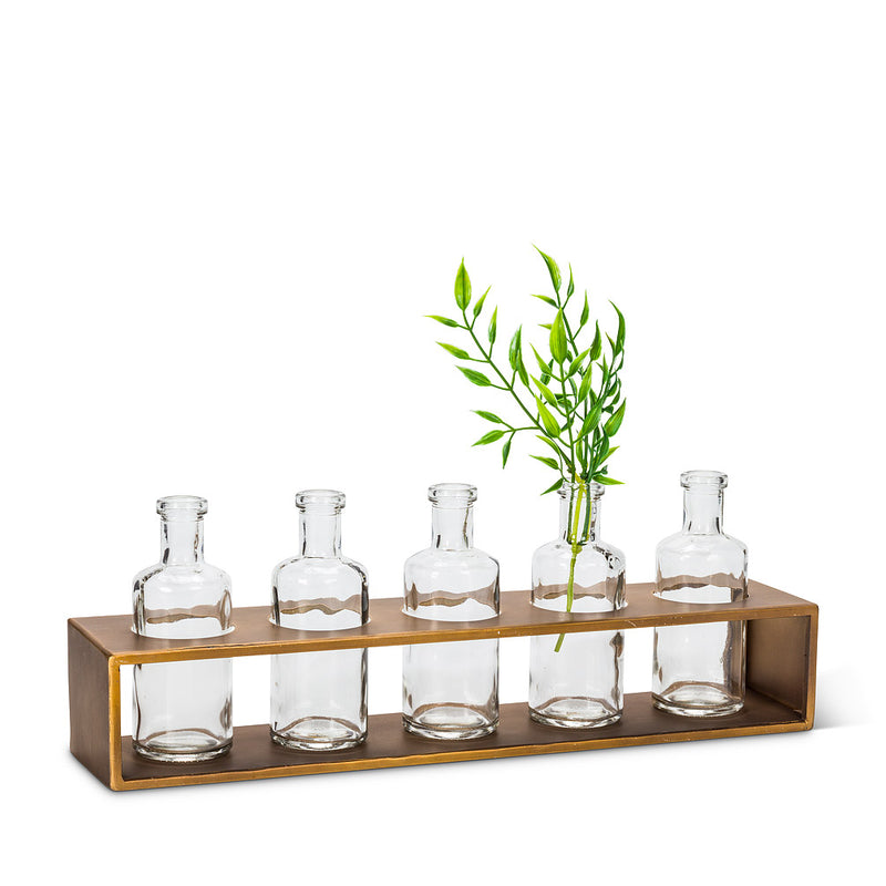 5 Small Vases in Rack
