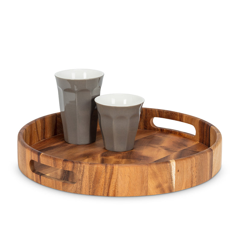 Round Wood Tray with Handles