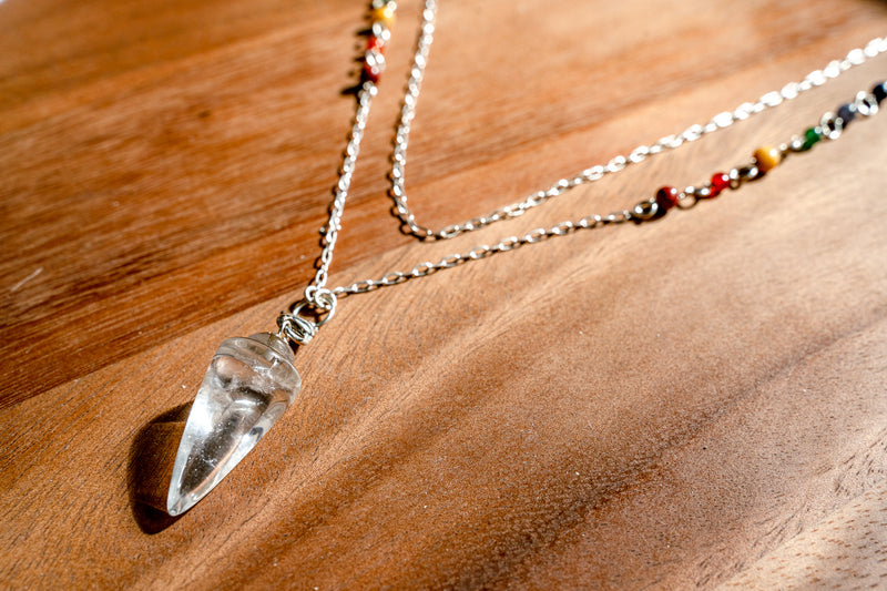 Clear Quartz Gemstone Pendulum Necklace