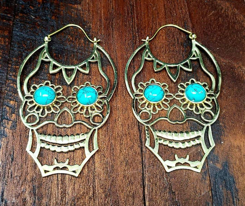 Turquoise Sugar Skull Earrings