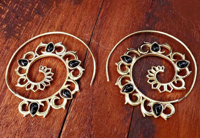Black Onyx Mandala Spiral Threader Earrings