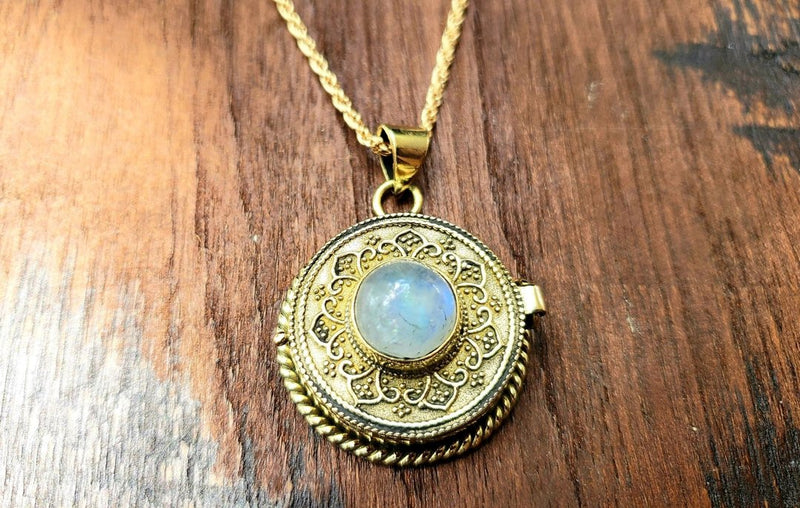 Bohemian Gold Moonstone Locket Necklace