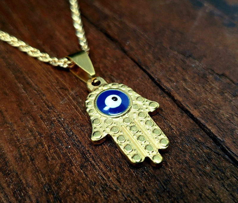 Gold Evil Eye Hamsa Necklace