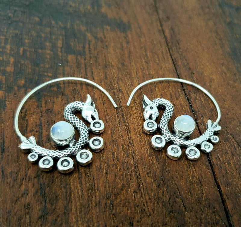 Moonstone Dancing Dragon Earrings