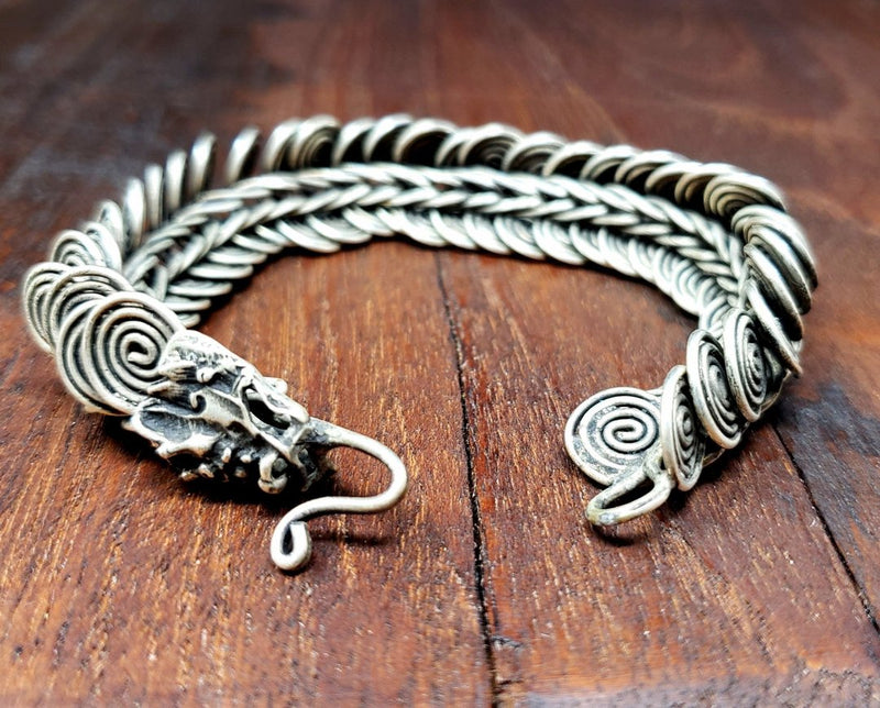 Silver Coil Dragon Miao Hmong Bracelet
