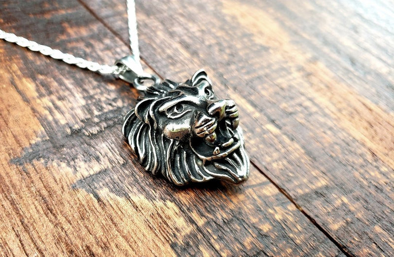 Steel Lion Pendant Necklace