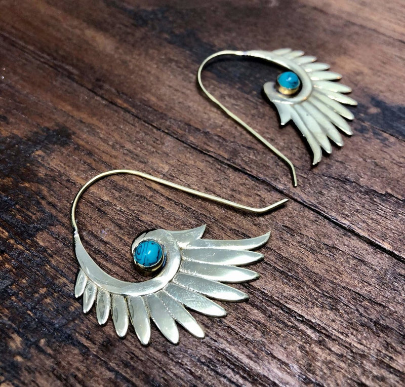 Turquoise Wing Feather Earrings